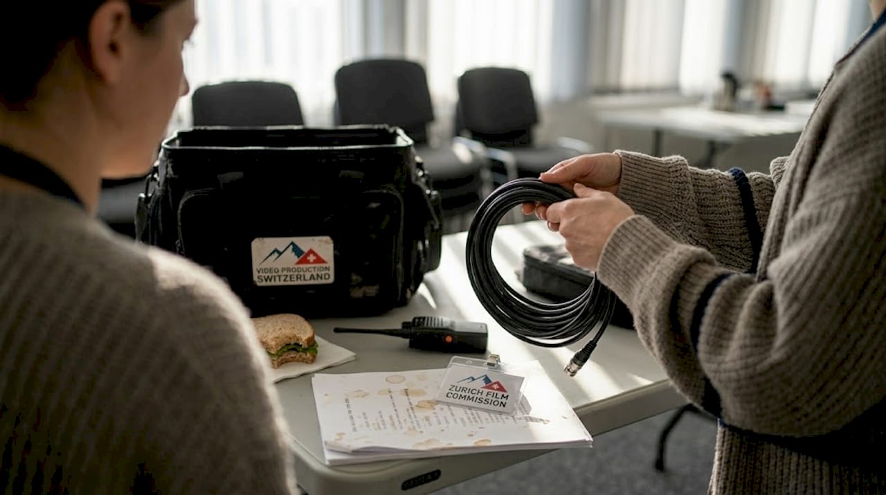 Sound technician working in Swiss film office