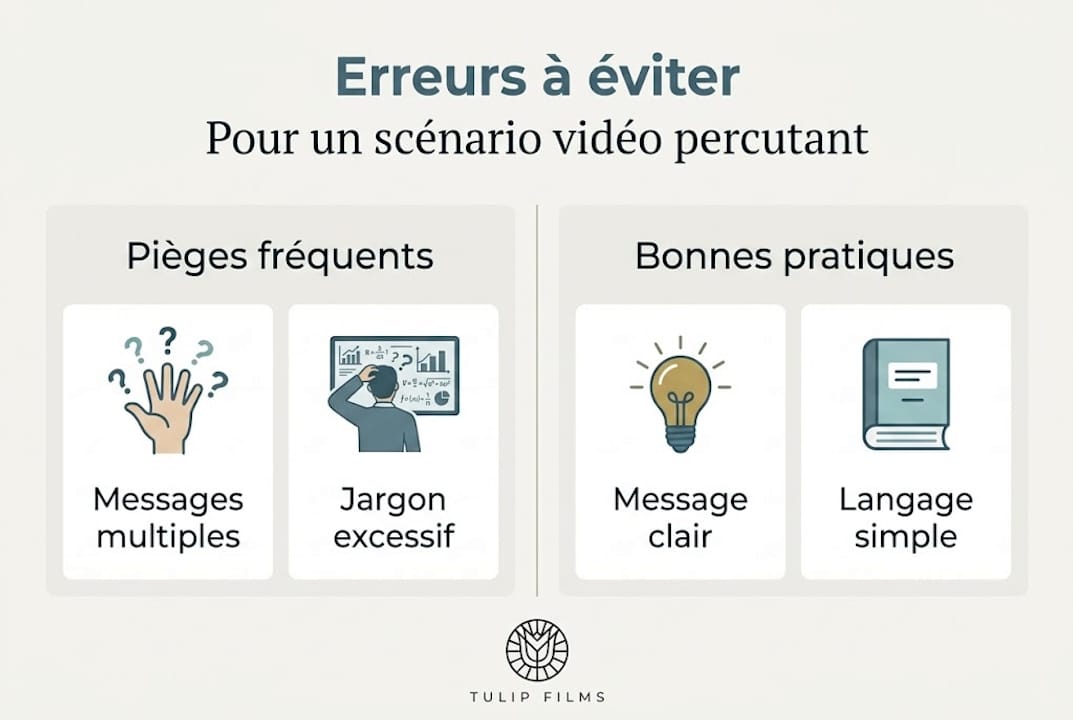 Découvrez notre infographie qui met en lumière les pièges courants à éviter lors de la création d’un scénario vidéo.
