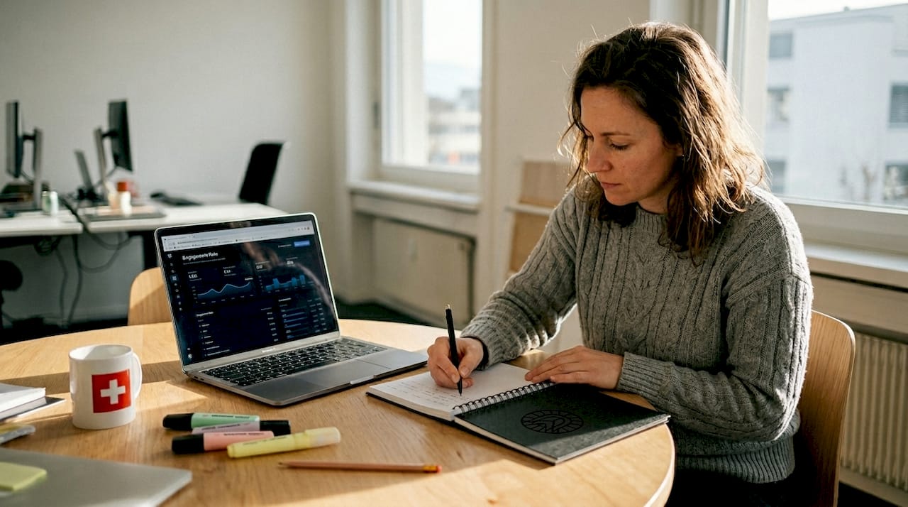 Analyst reviewing brand engagement metrics