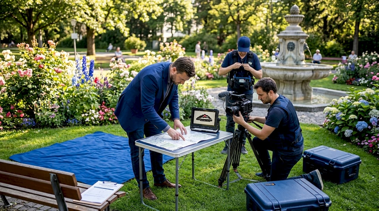 Film crew prepping video shoot in Zurich