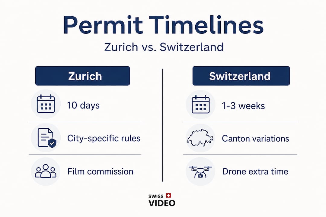 Infographic comparing permit timelines Zurich Switzerland