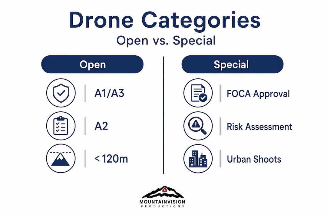 Infographic comparing Open and Special drone categories