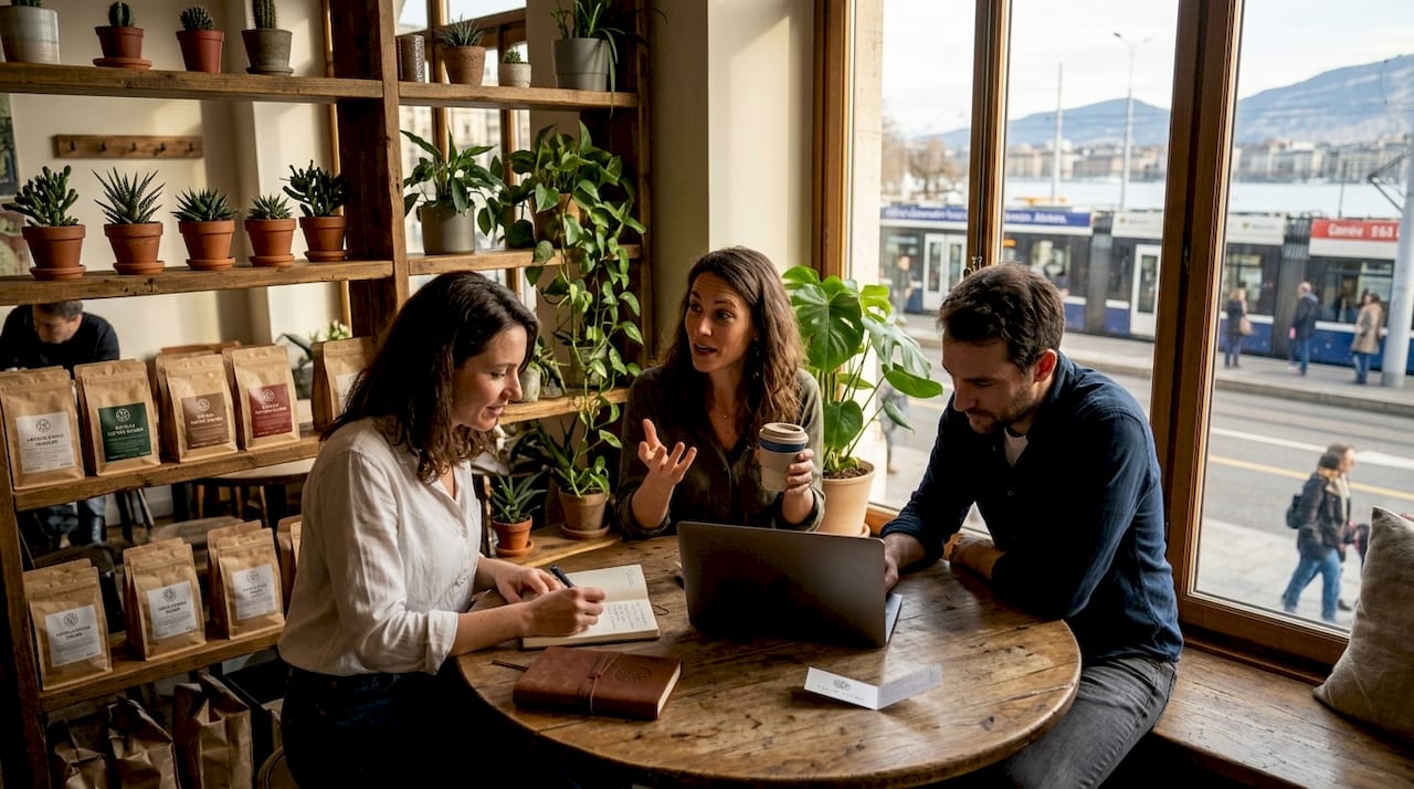 Geneva professionals in team sustainability meeting