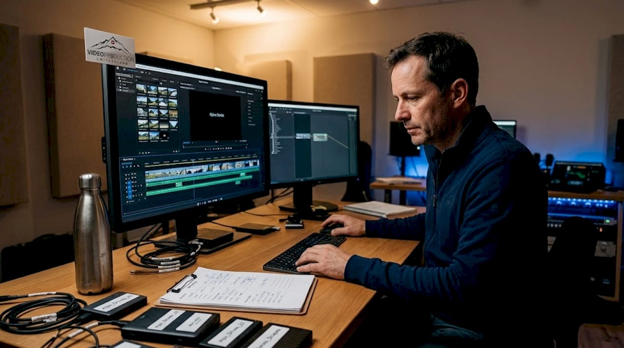 Video producer finalizing project workflow
