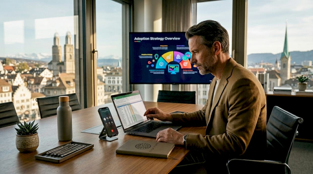 Swiss executive reviews digital transformation strategy