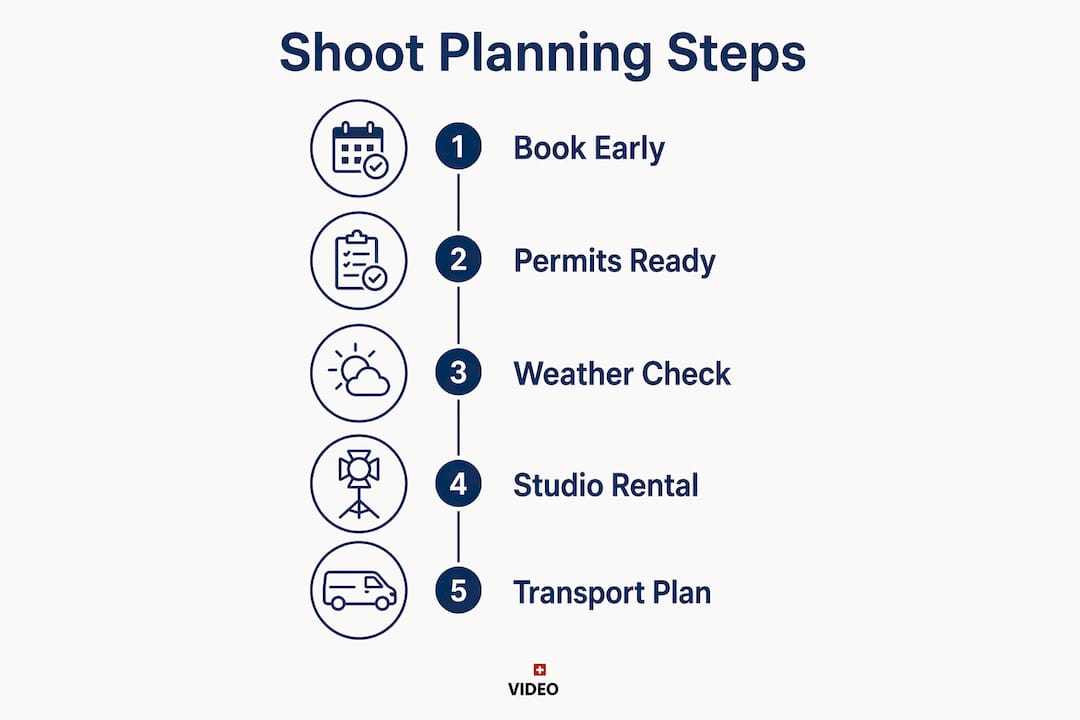 Infographic illustrating steps to plan a Swiss fashion shoot