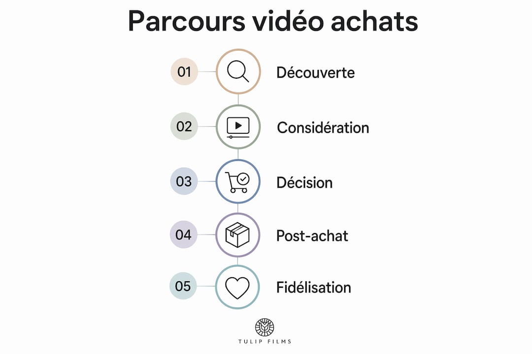Infographie illustrant l’intégration de la vidéo tout au long du parcours d’achat