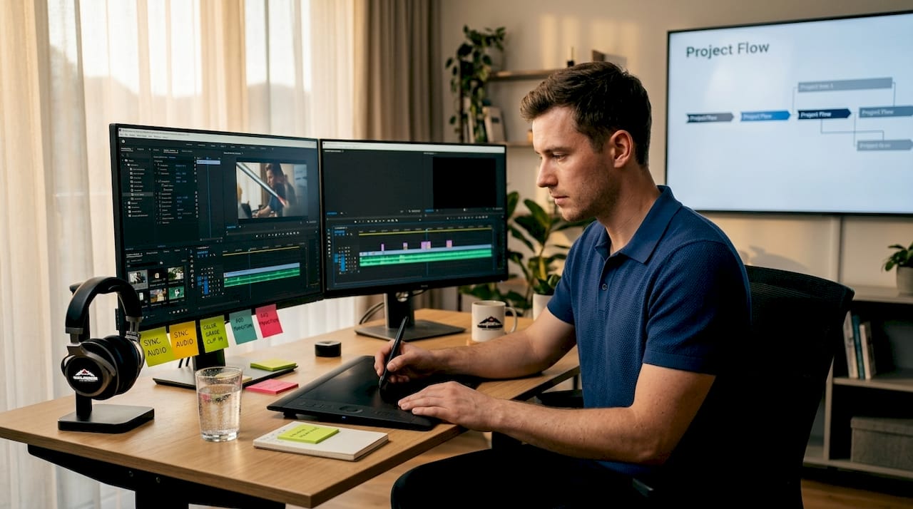 Video editor using dual screens and tablet