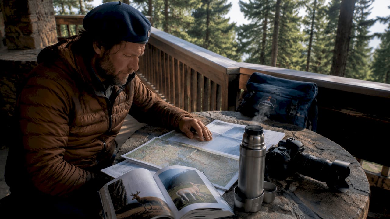 Wildlife filmmaker reviewing permits outdoors