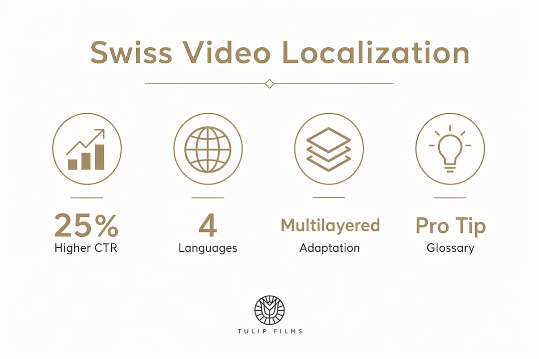 Infographic showing Swiss video localization statistics and tips