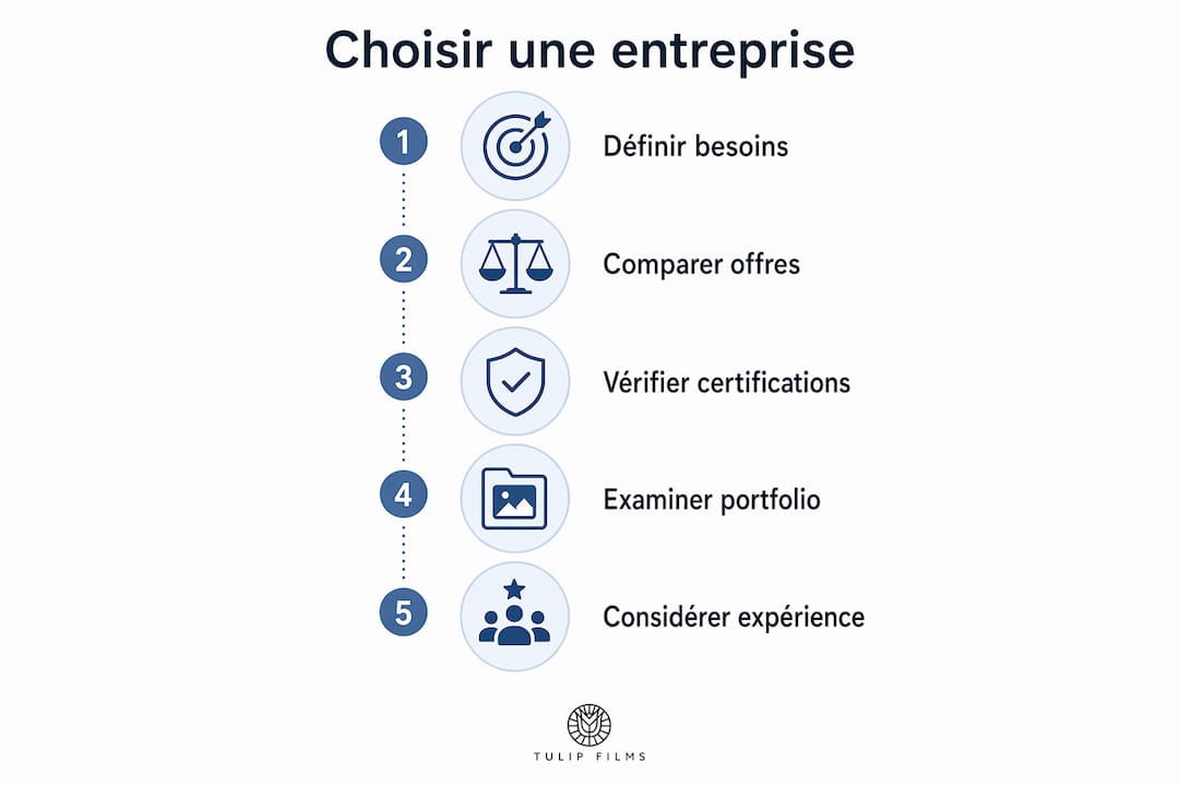 Infographie : les étapes clés pour bien choisir votre prestataire audiovisuel en Suisse