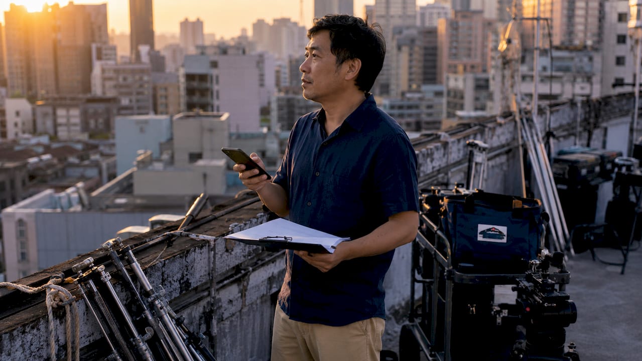 Film fixer managing location logistics outdoors