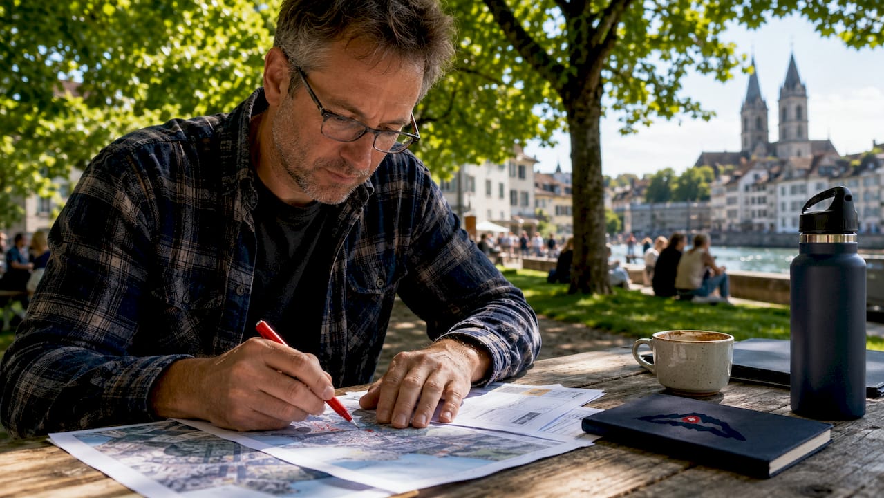 Location manager reviewing film site maps