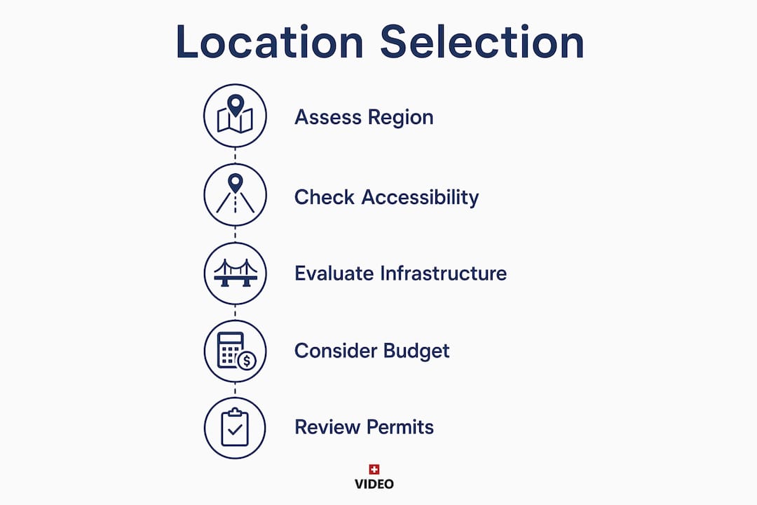 Infographic showing steps of filming location selection criteria in Switzerland