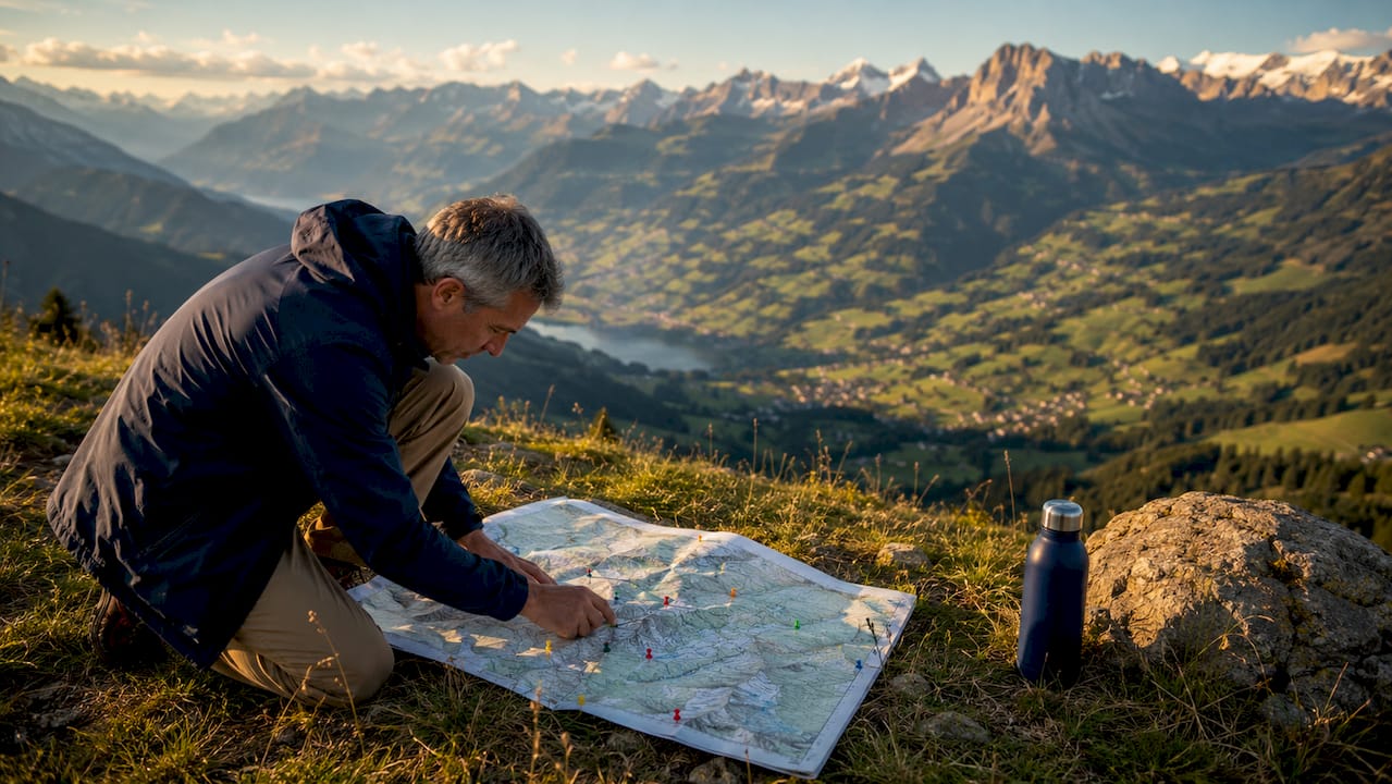 Man reviewing Swiss filming location map