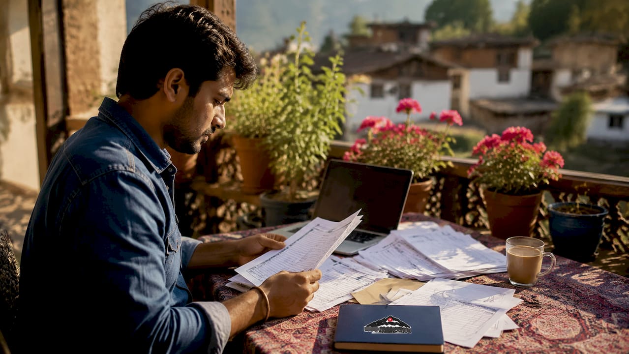Hands organizing film permit and visa documents