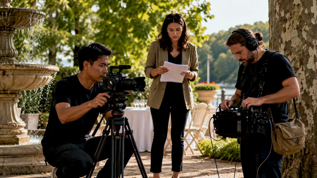 Team filming a corporate event in Geneva