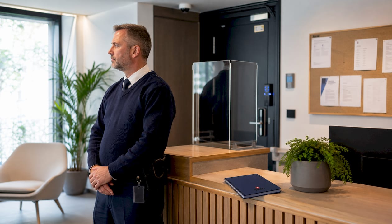 Workers' hotel security officer at controlled entry
