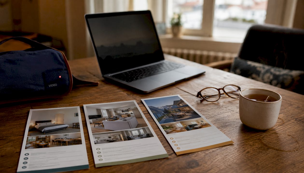 Budget accommodation options flyers on workspace table
