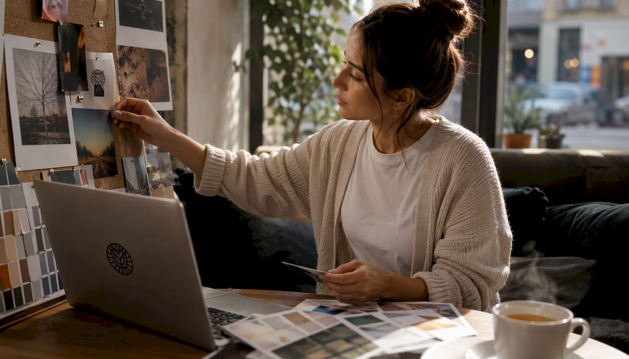 Créatrice en pleine élaboration d’un moodboard vidéo