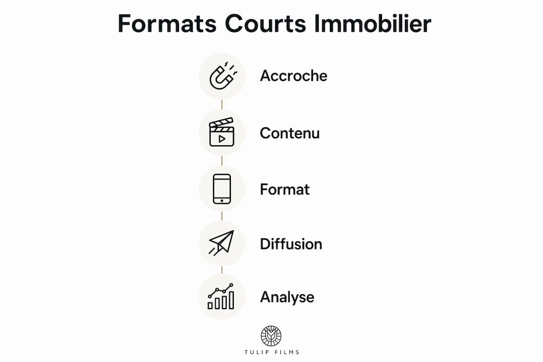 Découvrez en un clin d’œil les grandes étapes à suivre pour créer des formats courts dédiés à l’immobilier grâce à notre infographie.