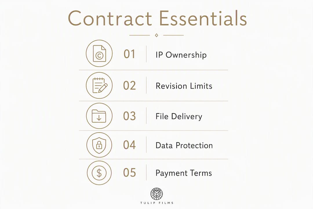 Infographic outlining key video production contract terms