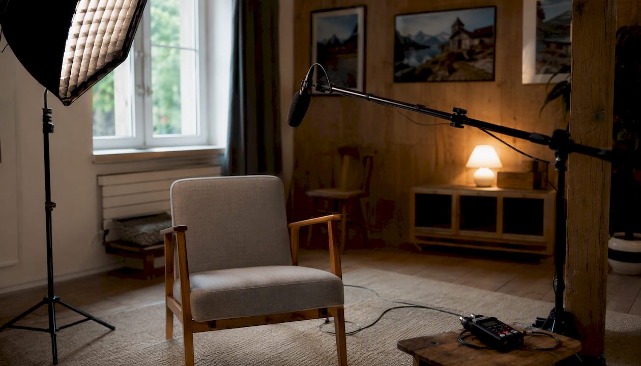 Documentary interview setup with mic and light