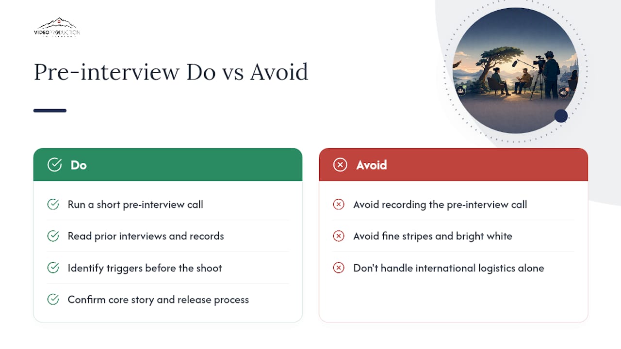 How does preparation shape a documentary interview? — overview diagram