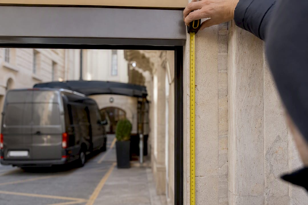 Measuring truck clearance at hotel loading area