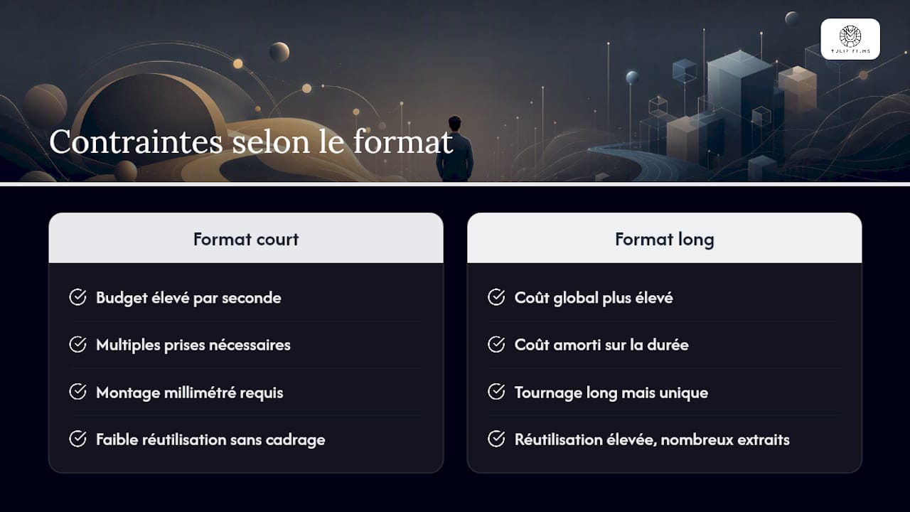Quelles contraintes techniques et budgétaires selon le format choisi — overview diagram