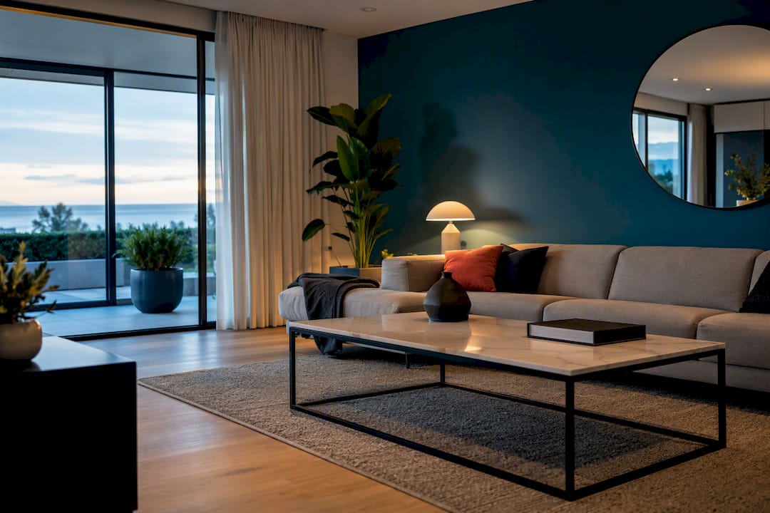 Intérieur immobilier avec éclairage chaud et froid