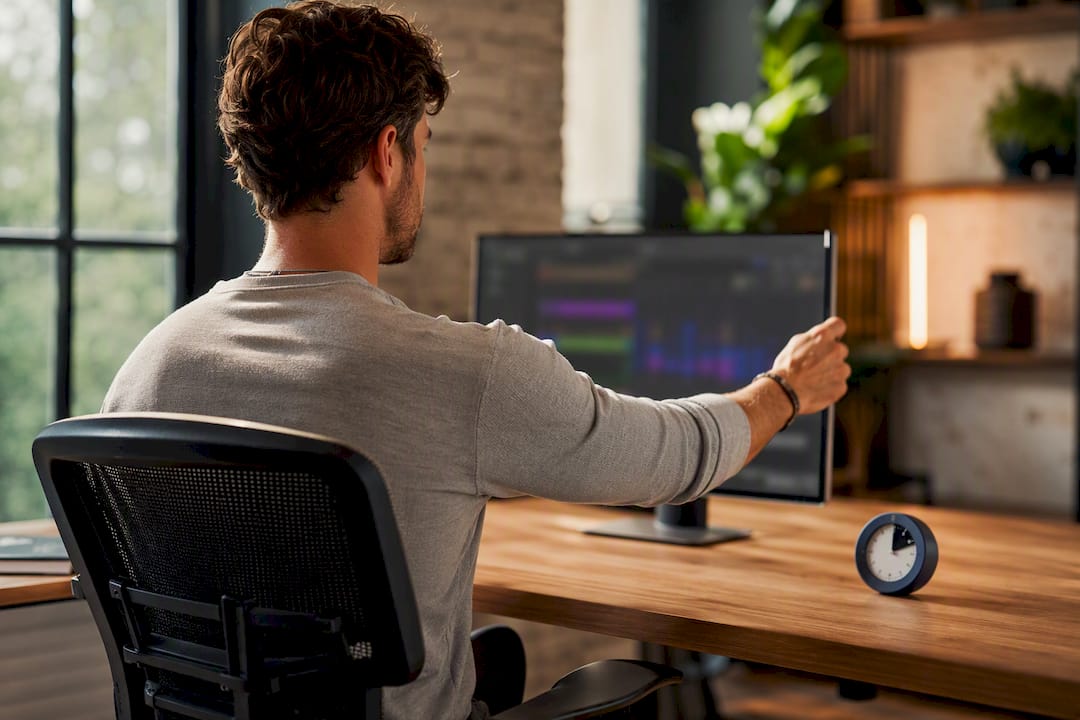 Creative professional resetting posture at workstation