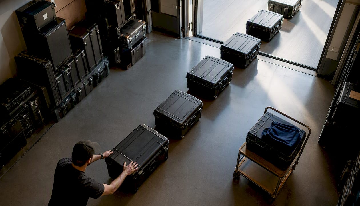 Production cases arranged for staged load-in