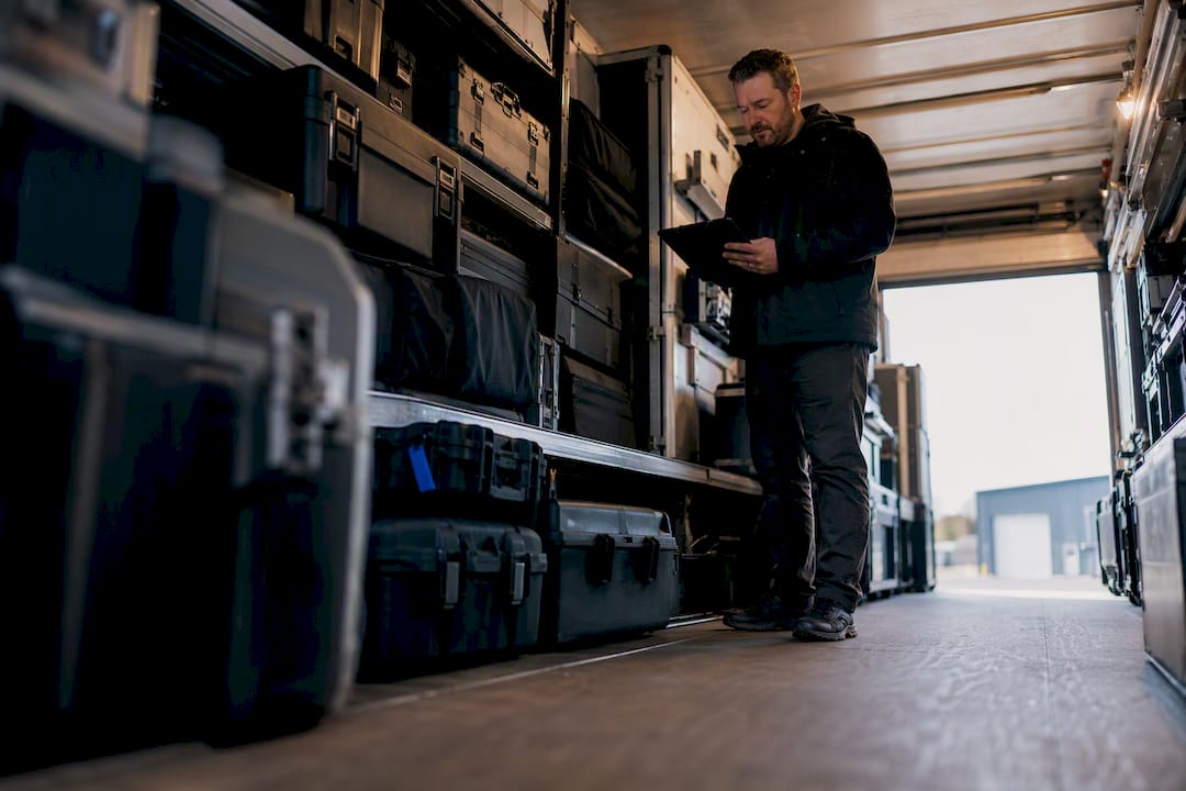 Organized production gear inside logistics truck