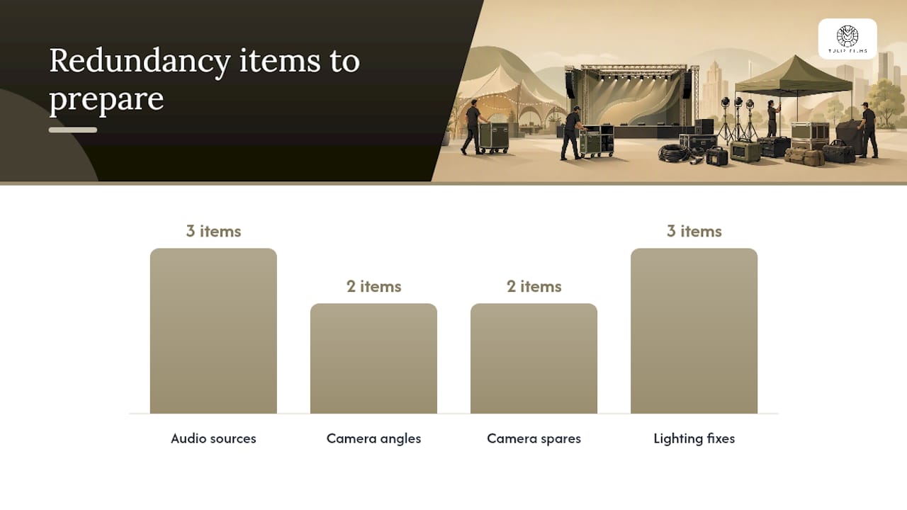 Production Day Checklist: Audio, Lighting, and Camera Redundancy — overview diagram