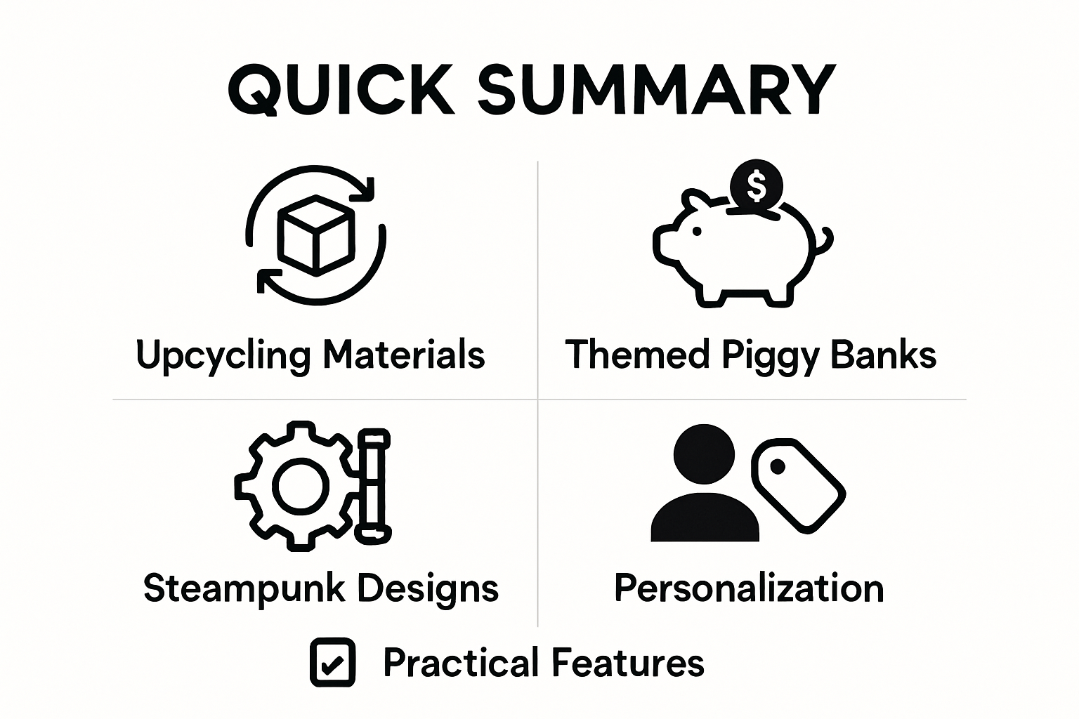 Infographic of key creative piggy bank ideas and benefits