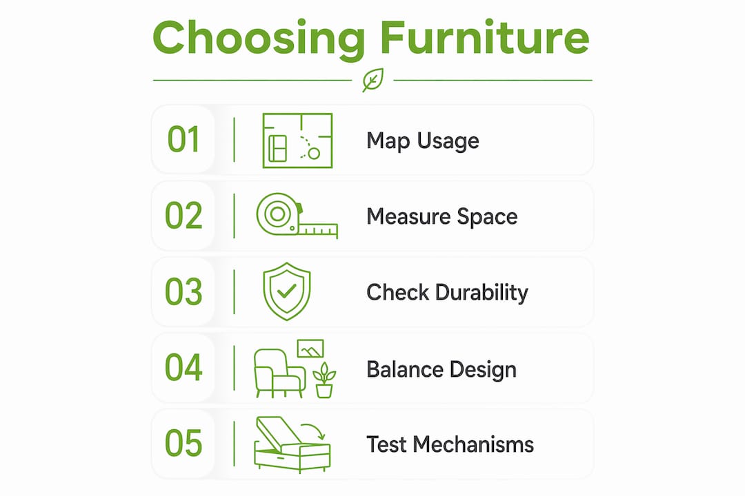 Infographic of steps to choose multi-use furniture