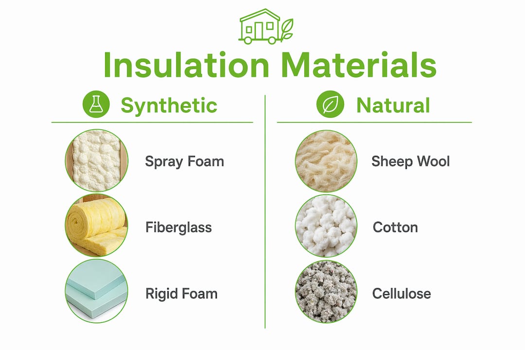 Infographic comparing insulation materials for tiny homes