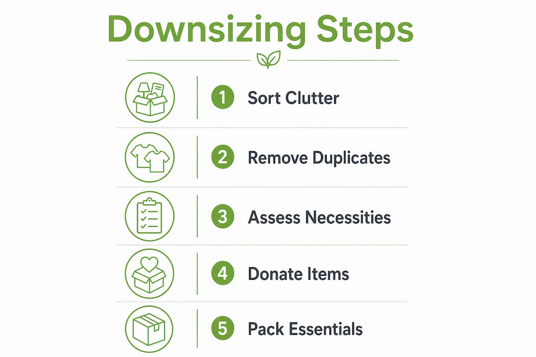 Infographic showing steps to downsize for tiny home