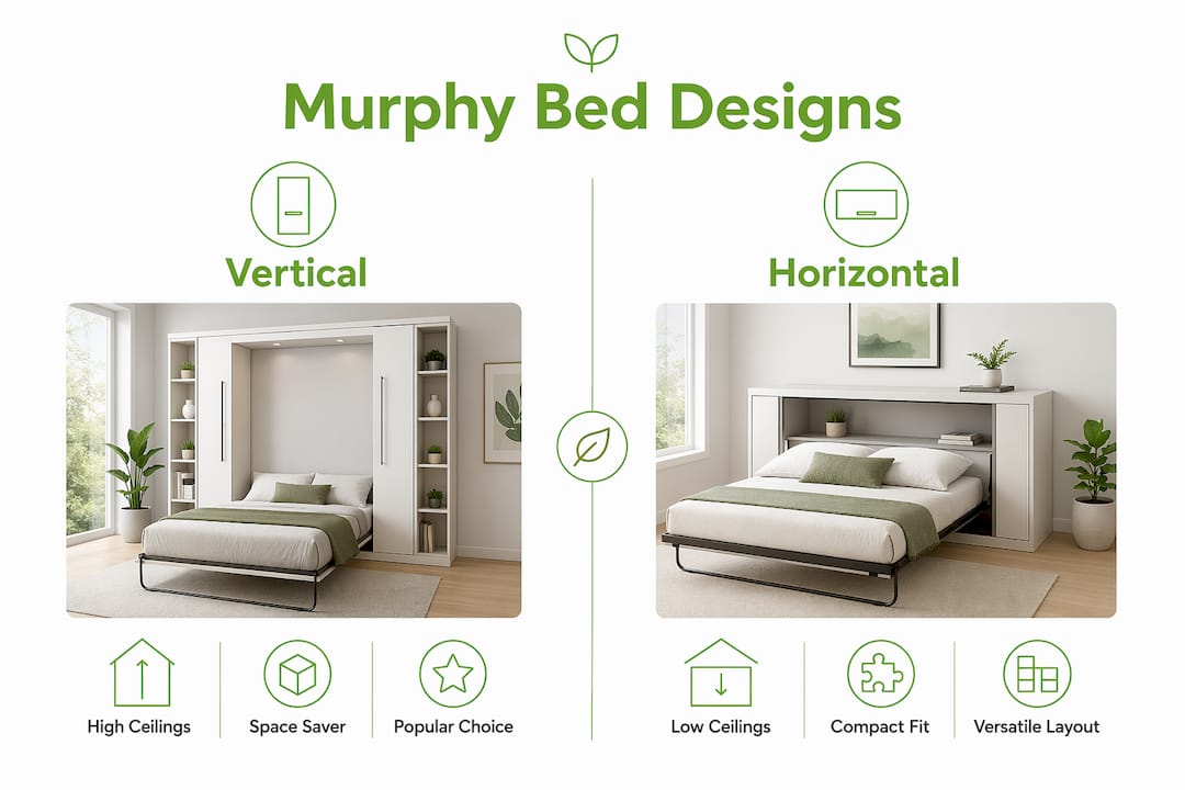 Infographic comparing vertical versus horizontal Murphy beds