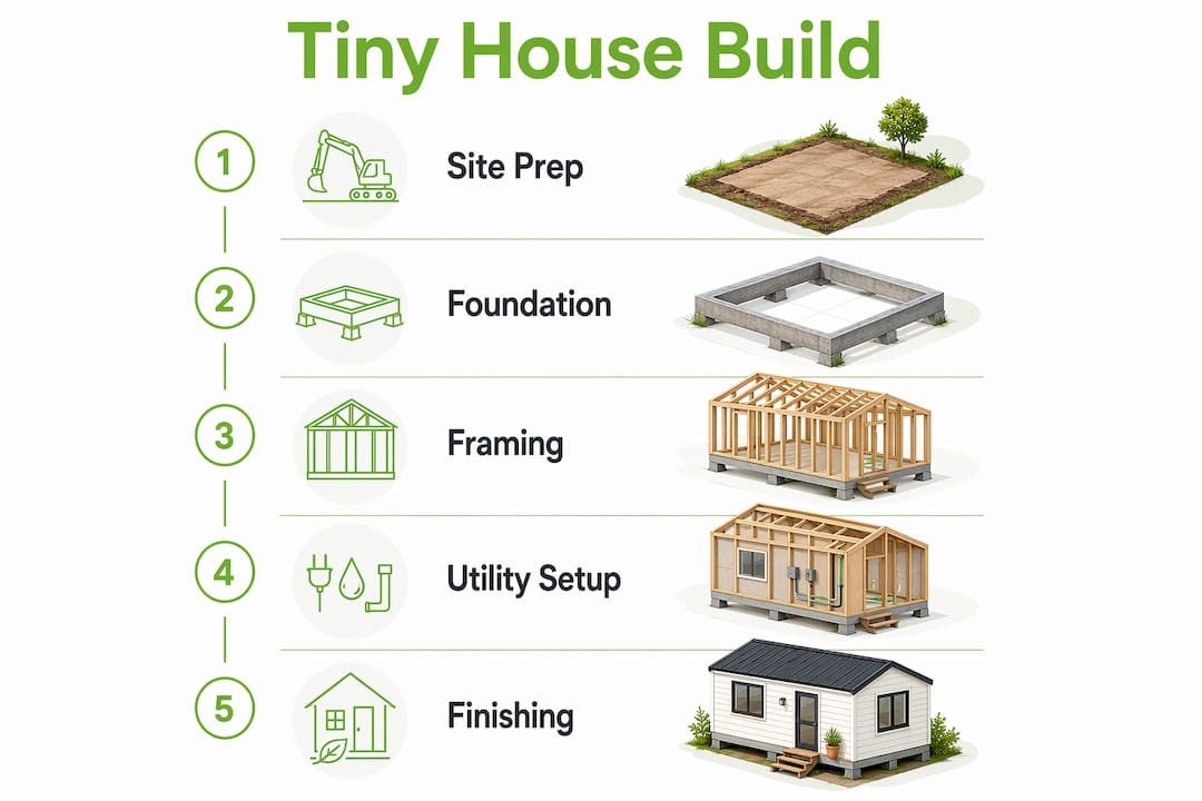 Infographic showing tiny house construction steps