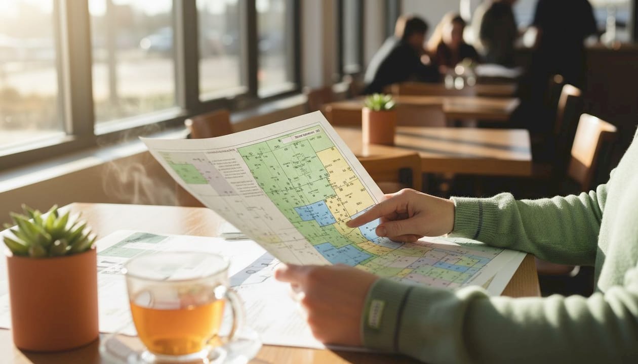 Hands examining zoning district maps
