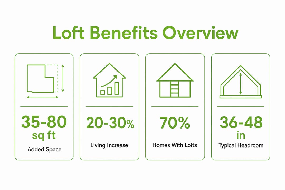 Infographic showing loft benefits and stats in tiny homes
