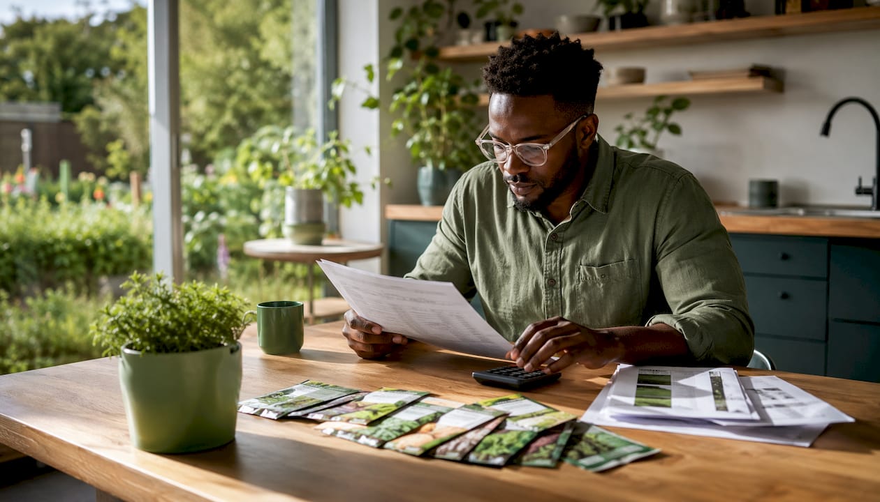 Man reviewing greenhouse cost documents