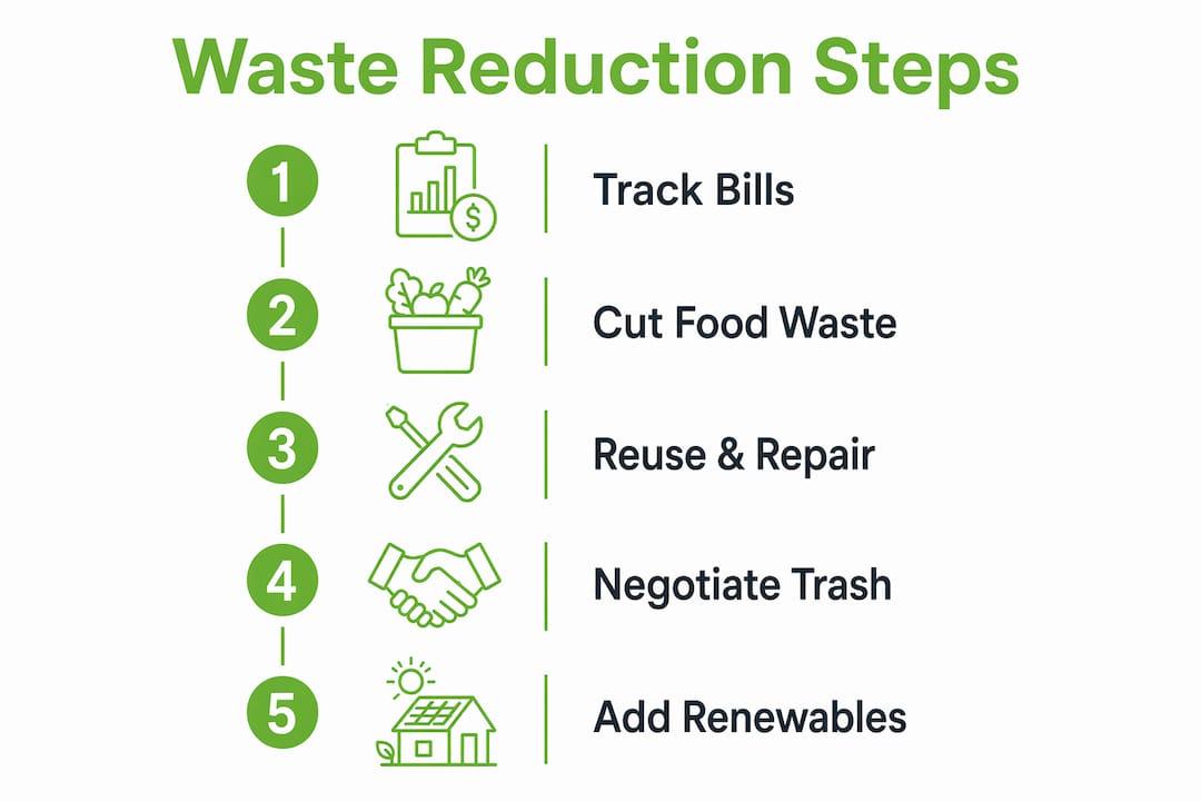 Infographic showing five steps to reduce household waste