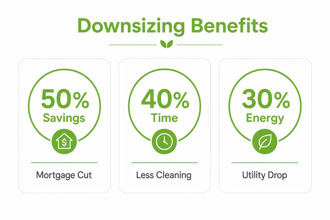 Infographic showing key financial and lifestyle benefits of downsizing