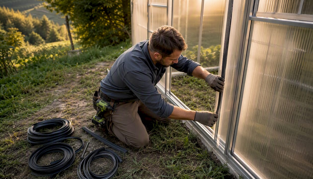 Installer sealing aluminum greenhouse frame
