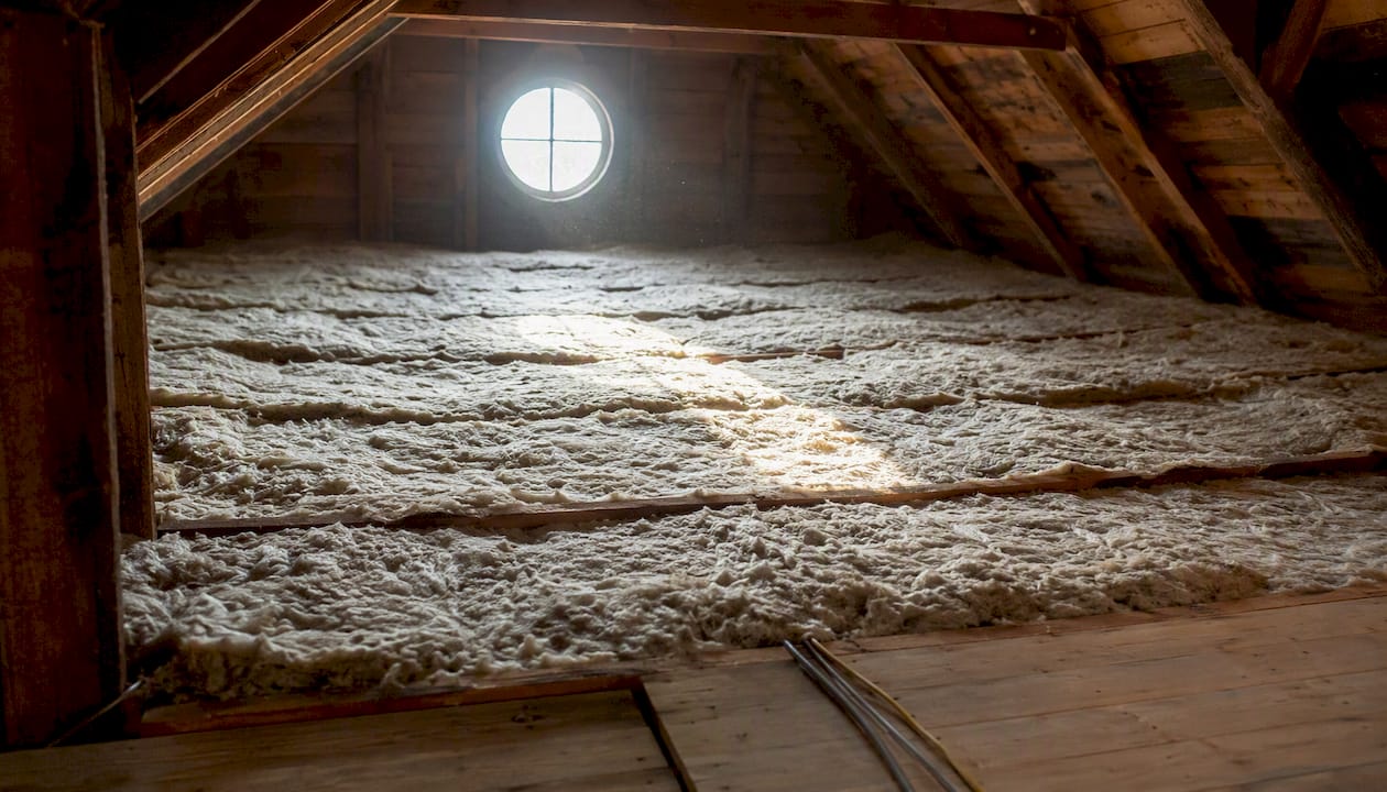Installed batts insulation in attic floor