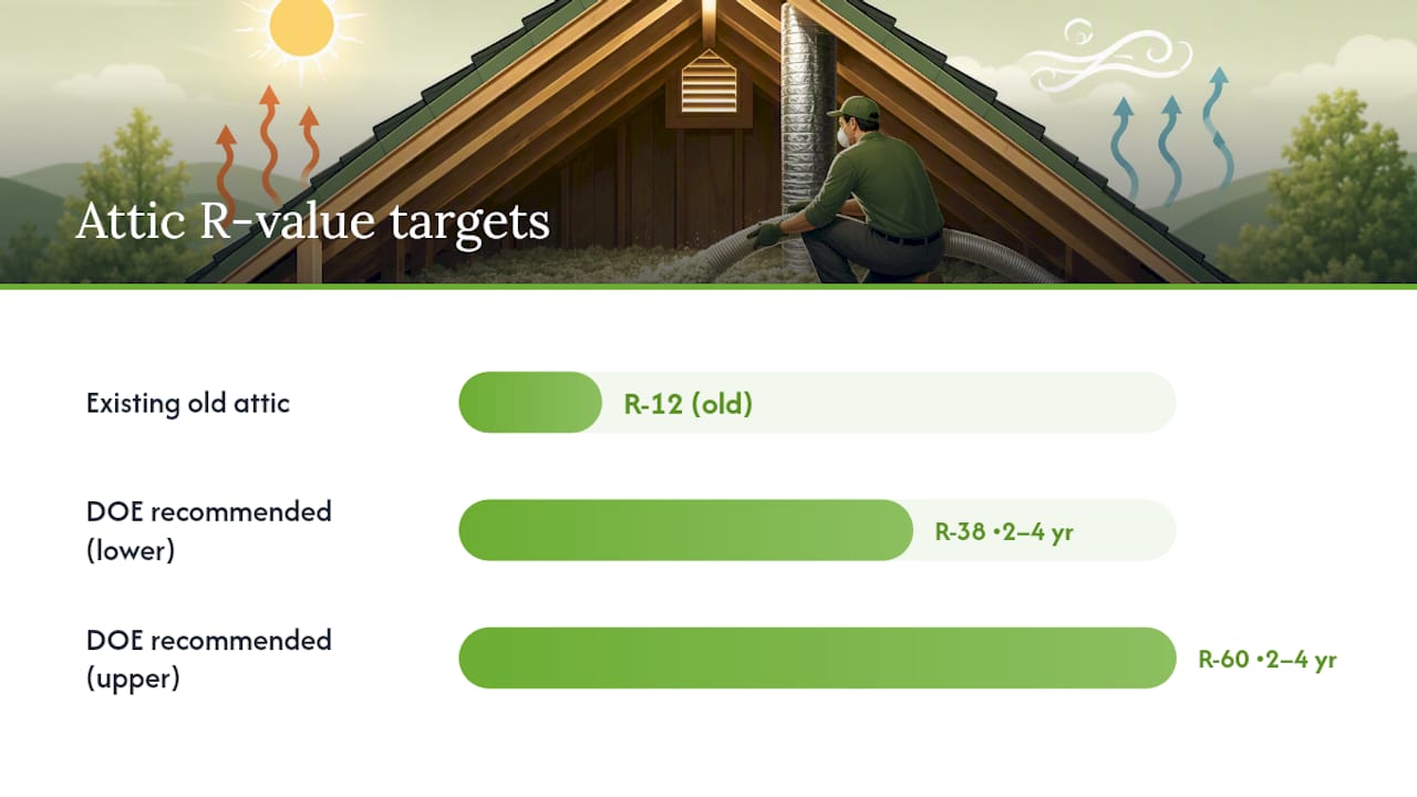 Diagram of insulation R-value payback and energy savings by climate zone