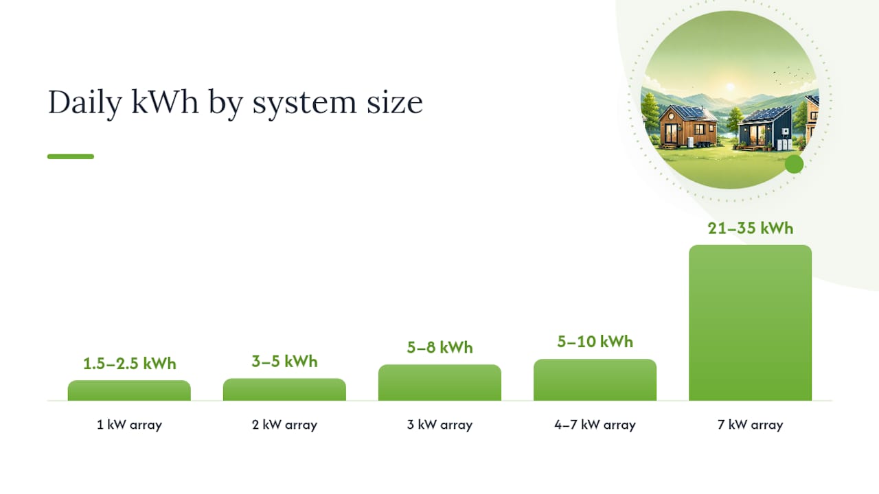 Chart of solar array sizes and appliances powered